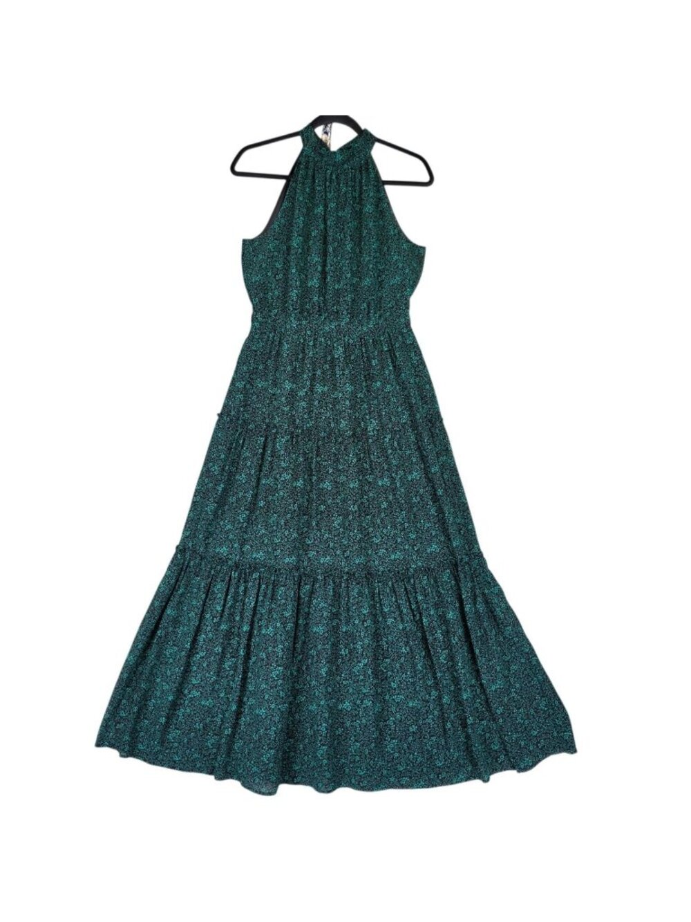J.Crew Dress Womens 6 Green Floral Halter Sleeveless Tiered Maxi Boho Sundress